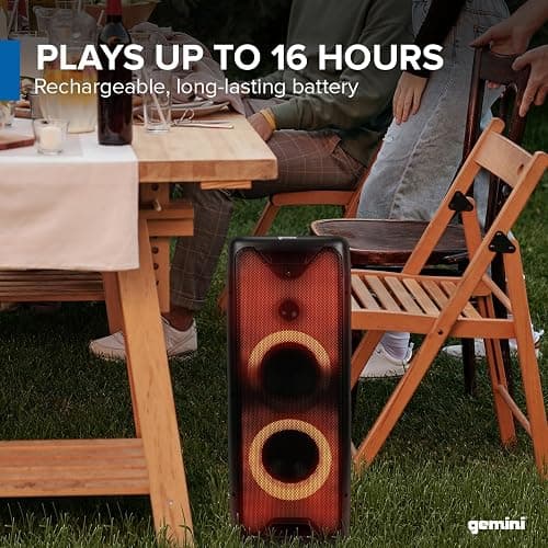 Gemini Bluetooth Party Speaker 800W with LED Lights, Dual 6.5” Woofers, Mic & Guitar Inputs, TWS Pairing, USB/FM/AUX/Bluetooth Playback, 16 Hr Battery – Portable Speaker for Parties (GLS-550) thumbnail 5