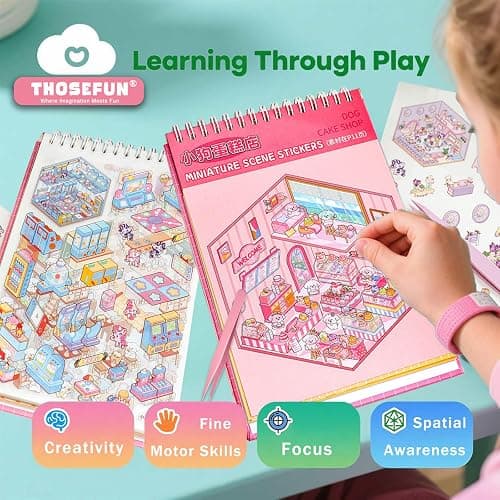 20 Sets DIY 3D Sticker Scene, Sticker Therapy Scenes Collection Book for Adults Stress Relief Pass The Time, Make Your Own House Miniature Cute Cartoon Animal Isometric Scene Funny Stickers for Kids thumbnail 6