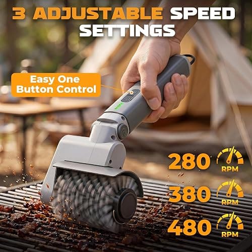 MulWark Electric Grill Brush, BBQ Electric Grill Cleaner with 2 Heads, 480RPM Cordless Motorized Cleaner, 5200mAh Grill Cleaner for Outdoor Grill 6-Piece Kit with Degreasing Pad and Glove thumbnail 4