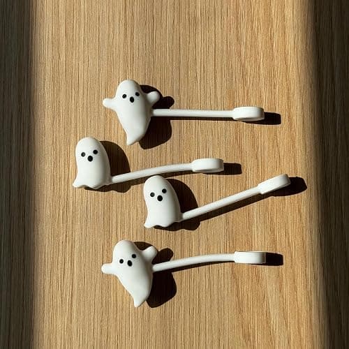 LUOLAO Cute Ghost Straw Covers Cap Compatible with Stanley Cup 30 40 oz, 4PCS Silicone Reusable Drinking Straw Topper, Funny Tumbler Accessories Halloween Decorations Gifts Boo Basket Items Essentials thumbnail 4