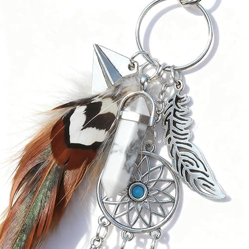 Western Keychain Wrangler Keychain Turquoise Bag Charm Feather Purse Charms for Handbags Boho Jewelry Gifts for Women thumbnail 3