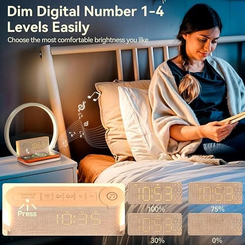 Vivilumens Sunrise Alarm Clock Wireless Charger, 10 White Noise Sound Machine Alarm Clock with 30/60/90 Mins Timer, 3 Levels Touch Night Light Dual Clocks for Heavy Sleeper Bedroom Decor Gift for Her thumbnail 2