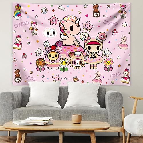 Official Tokidoki Unicorno Tapestry Wall Hanging, 3x5ft Party Photography Backdrop Decorations for Living Room Bedroom Home, Cartoon Birthday Party Supplies Banner Tablecloth(Delicious_Unicorni) thumbnail 3