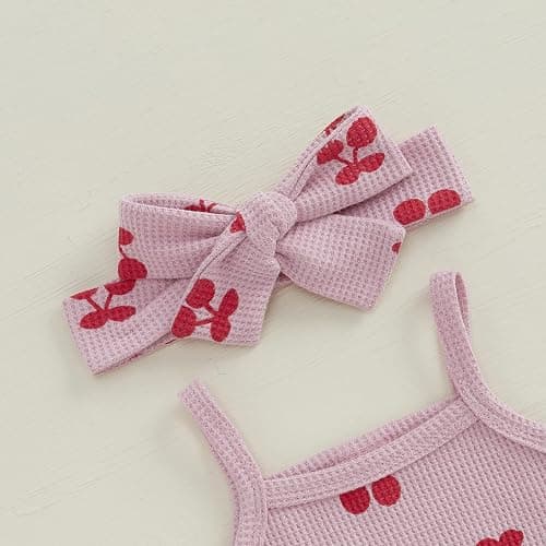 Kaipiclos Cherry Baby Outfit Newborn Infant Girl Clothes Rib Knit Romper & Shorts Waffled Baby Clothes for Girls 0 3 6 12 18M thumbnail 5
