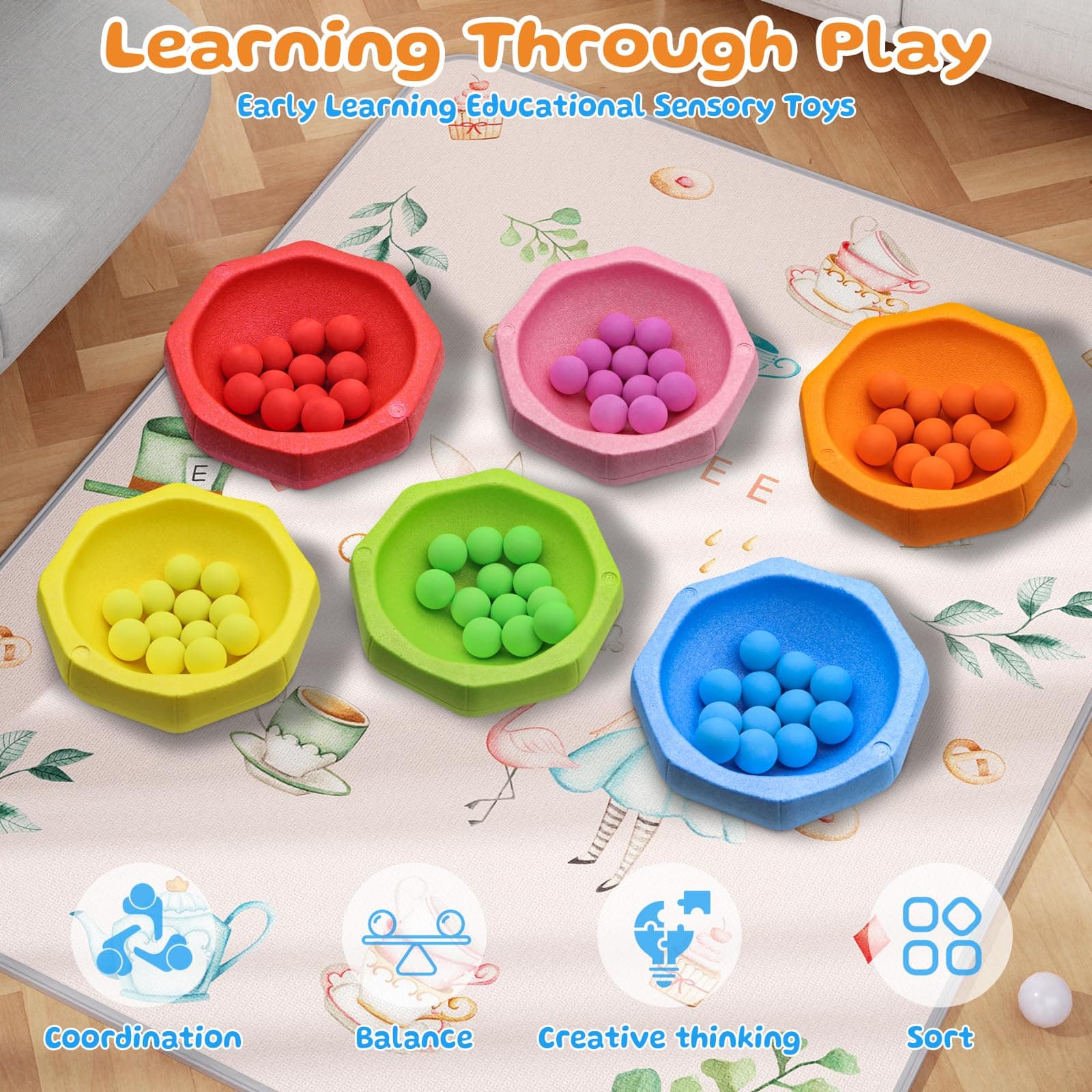 Stepping Stones for Kids – 6 pcs EPP Balance Sensory Kids Stepping Stones for Toddlers 1-3 for Indoor Outdoor Activity Promoting Toddler's Balance and Coordination Skills thumbnail 2