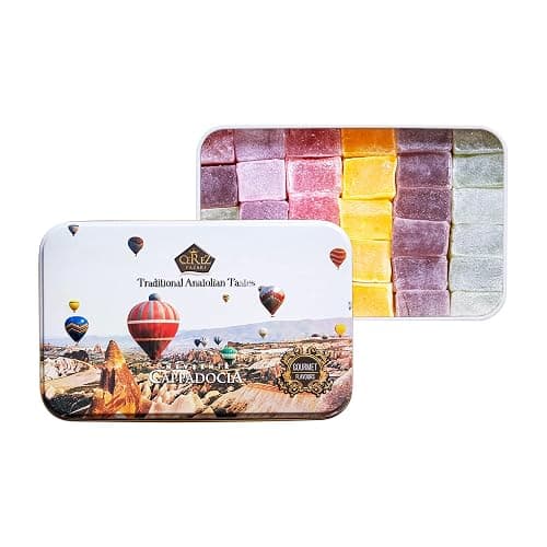 Cerez Pazari Turkish Delight Candy Gift Basket, Luxury Lokum Dessert, Gourmet Christmas Holiday Corporate Food Gifts in Elegant Tin Box, With 5 Unique Flavors, No Nuts, 13.2 oz. thumbnail 2