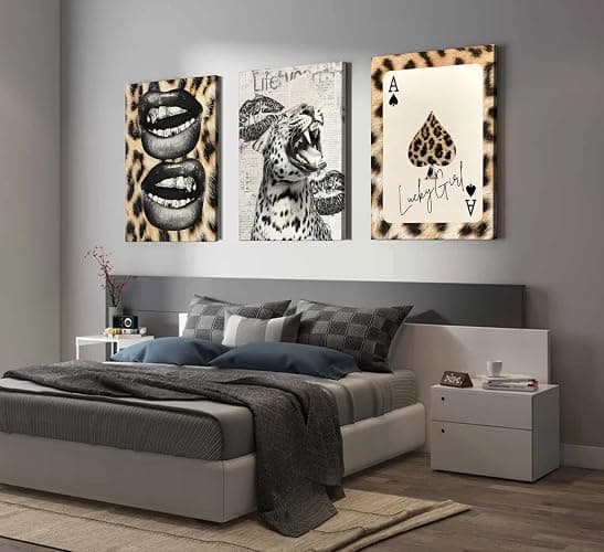 3Pcs Trendy Cheetah Roaring Canvas Wall Art Leopard Lucky Girl Poker Lips Painting Picture Wall Decor Funky Preppy Poster Print Artwork for Bedroom Girly Room Living Room Apartment Home Decoration thumbnail 7