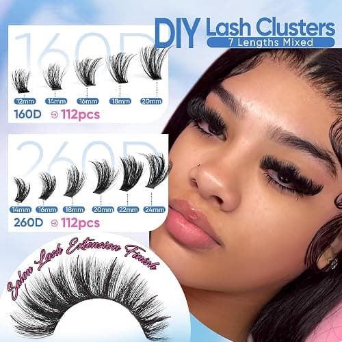 CORUSCATE Eyelash Clusters, Volume Thick Strip Mink 160D+260D Lashes Cluster, Dramatic Full Salon Look Eyelash, 12-24mm Long Lash Extension thumbnail 6