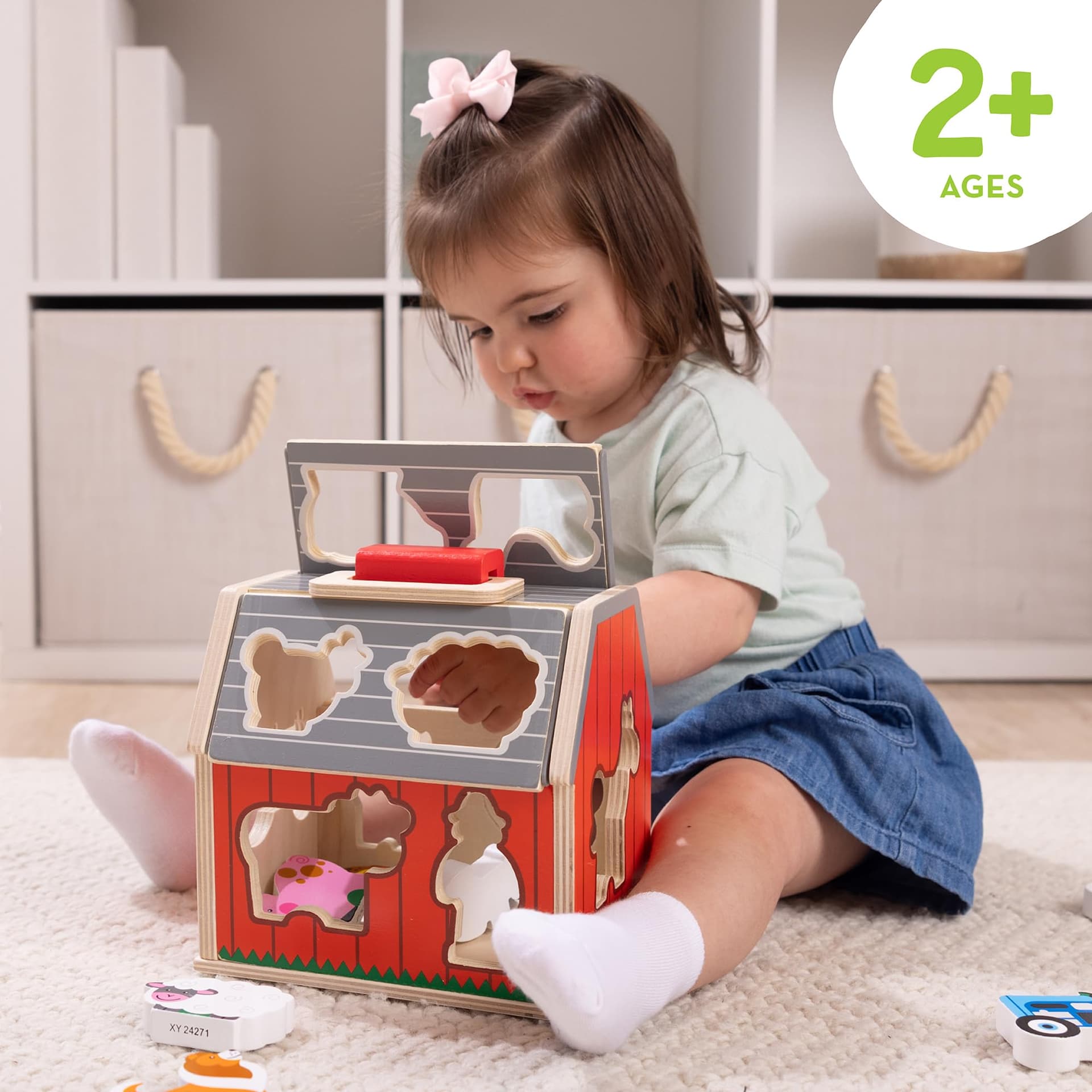 Melissa & Doug Take‑Along Sorting Barn Wooden Toy – 10 Farm Pieces in Carry Case – Ages 2+ thumbnail 2