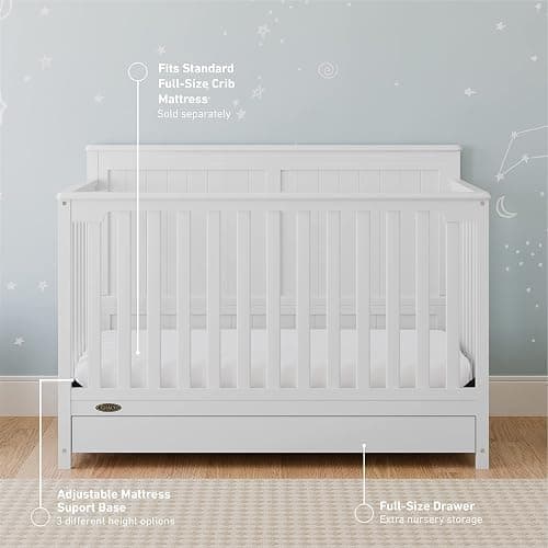 Graco Hadley 5-in-1 Convertible Crib with Drawer – GREENGUARD Gold Certified, Fits Standard Crib Mattress, Converts to Toddler Bed, Daybed and Full Bed, 4 Adjustable Mattress Heights (White) thumbnail 4