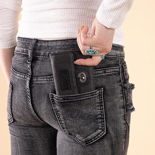 Montana West X Wrangler Black Wallet for Women Western Card Cases & Money Organizers Trifold Small Wallet with Rfid Lining Blocking and Zipper Coin Pocket thumbnail 2