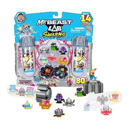 MrBeast Lab Swarms Battle Fusion Series Mega Lab Pack – Includes 14 Micro Beasts with Ultra Rare Venus Bear Trap, 80+ to Collect, Stickers & Stackable Fusion Caps for Display - Image 1