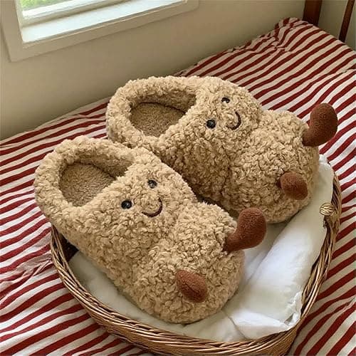Gyios Memory Foam Slippers Winter Cartoon Fun Peanut Warm Indoor Fashion Casual Comfortable Non-slip Household Cotton Shoes-khaki-36-37 thumbnail 3