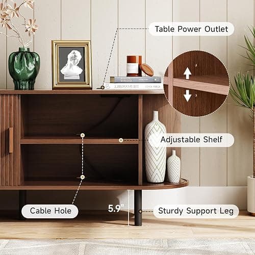 ONBRILL 55" TV Stand with Power Outlet for TVs up to 60 Inch, Entertainment Center with Storage and Adjustable Shelves, Modern Media Console with Sliding Doors for Living Room, Walnut thumbnail 4