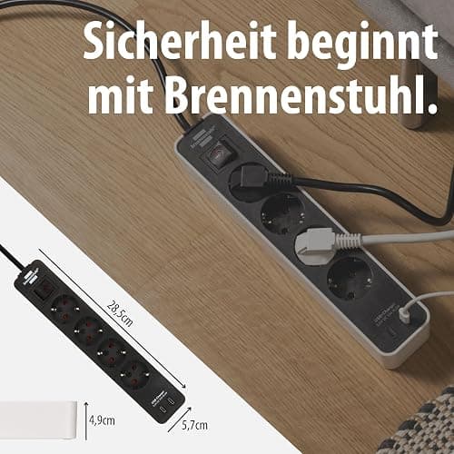 Brennenstuhl Ecolor Steckdosenleiste 4-Fach mit USB-Ladebuchse (Mehrfachsteckdose mit 2X USB C, Schalter und 1,5m Kabel) weiß/schwarz thumbnail 6