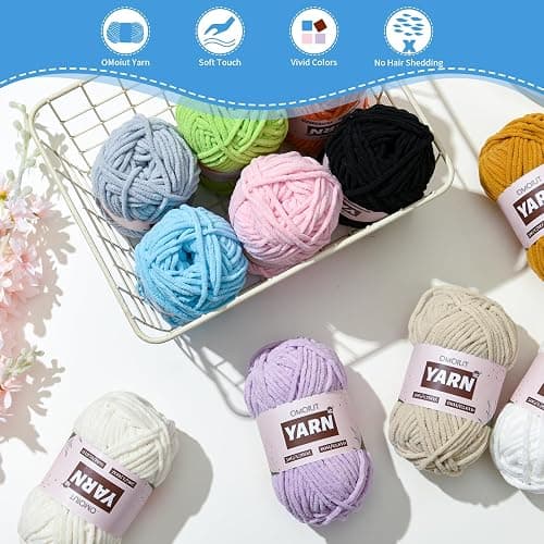 24 Pack Chenille Velvet Yarn - Baby Yarn for Crocheting Soft - Amigurumi Yarns Set with 1200g(1574yd) Crochet Yarns Crochet Hook、Stitch Markers、Fluffy Stuffing、Accessories thumbnail 5