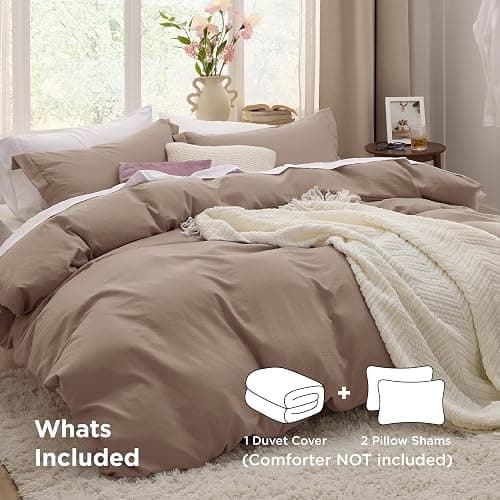 Bedsure Khaki Duvet Cover King Size - 3 Pieces Prewashed Cotton-Like Extra Soft Bedding Set, Includes 1 Duvet Cover 104x90 Inches with Zipper Closure & 2 Pillow Shams, Comforter Not Included thumbnail 2