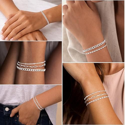Gokeey Gold Bracelets Set for Women Non Tarnish Trendy,14K Gold Plated Dainty Stackable Paperclip Cuban Link Chain Bracelets, Simple Cute Cuff Bracelets Jewelry Set Adjustable 7"+2" thumbnail 5