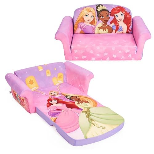 Marshmallow Furniture, Children's 2-in-1 Flip Open Foam Compressed Sofa, Disney Princesses - Image 1