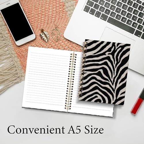 KTYHD Black White Zebra Stripe Notebook 5.5x8.3in, Zebra Spiral Journal | Black White Zebra Stripe Hardcover Spiral Notebook for Writing, Cute Animal Print Journal for Women School Supplies thumbnail 5