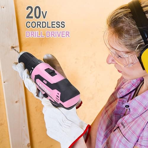 FASTPRO 232-Piece 20V Pink Cordless Lithium-ion Drill Driver and Home Tool Set, Lady's Repairing Kit with 12-Inch Wide Mouth Open Storage Bag thumbnail 5