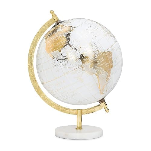 Abbott Collection 57-LATITUDE-18 Spinning Small Decorative Globe, White/Gold, 11" H - Image 1
