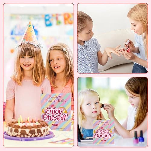 144pcs Press on Nails for Kids,6 Pack Lovely Kids Press on Nails for Girls 8-12 Years,Pre-glue Fake Nails for Children,Artificial Full Cover Short Acrylic False Nail Tips Art Kits Gifts for Girls thumbnail 5