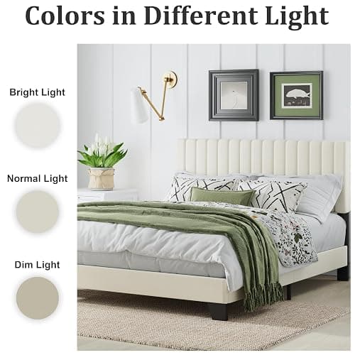 AILUNWALL Queen Size Bed Frame, Velvet Upholstered Platform Bed with Adjustable Tufted Headboard, Sturdy Frame and Slats, Noiseless, No Box Spring Required, Easy to Assemble, Beige thumbnail 7