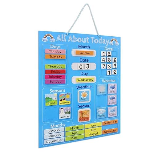 Navaris Kids Magnetic Calendar - Early Years Learning - Weather, Date, Month, Day, Season Educational Chart for Children - Kids Wall Board - Blue thumbnail 8