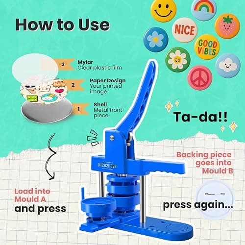 Button Maker Machine 1+1.25+2.5 Inch Pin Maker Kit - Multiple Size Molds, 500 Buttons, 15 Fridge Magnets, 15 Bottle Openers, 15 Keychains, Cutters, and 500+ Button Designs for DIY Crafts thumbnail 7
