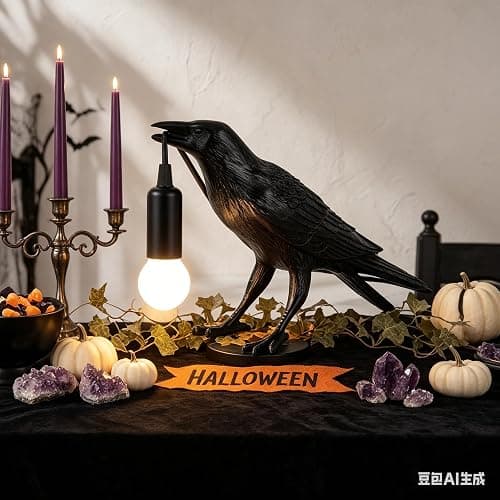 OVANUS Crow Lamp Gothic Decor, Raven Table Lamp with Adjustable Brightness, Dark Academia Aesthetic Night Light for Bedroom, Halloween Black Bird Lamp, Unique Gift thumbnail 9