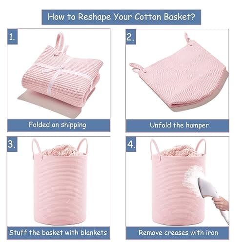 MOJOSCEND 80L Extra Large Pink Hamper Laundry Basket for Baby Girls Tall Nursery Hamper for Kids Woven Rope Clothes Basket for Little Girls Room Bedroom Light Pink Kawaii Tall Laundry Bin thumbnail 7