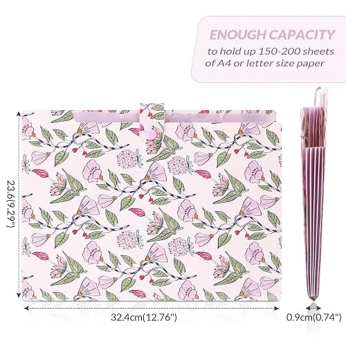 SKYDUE Accordion File Organizer, Floral Expanding File Folders with 5 Pockets, Cute Document Organizer for Paper Bills Receipt Storage, School Office & Hospital Supplies Letter/A4 Size Light Purple thumbnail 5