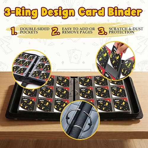 Card Binder for Pokemon Cards, 9 Pocket Trading Card Binder Holds 900 Cards with 50 Removable Sleeves, 3 Ring Zipper Card Holder Album Book Case for TCG, MTG, Sports Cards Collection, Boys Girls thumbnail 5