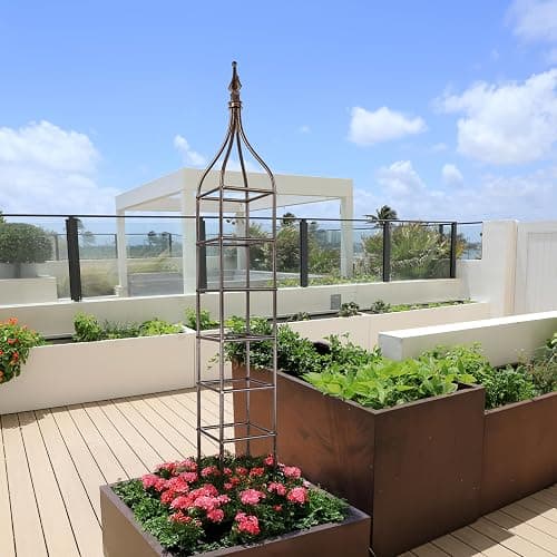 H Potter Trellis Obelisk Tall Metal Garden Decor Vertical Yard Art for Roses Climbing Plants Weather Resistant Wrought Iron Ornamental (Charcoal Brown, 6 Foot) thumbnail 2