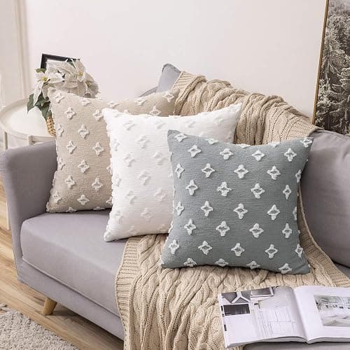 MIULEE Set of 2 Decorative Throw Pillow Covers Rhombic Jacquard Pillowcase Soft Square Christmas Cushion Case for Cute Couch Sofa Bed Bedroom Living Room, 18x18 Inch, White thumbnail 7