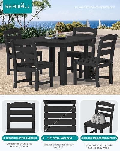 SERWALL HDPE Outdoor Square Dining Set for 4 | with Armless Chair Seat thumbnail 3