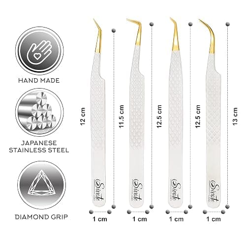 SIVOTE Fiber Tip Lash Tweezers for Eyelash Extensions with Diamond Grip, White, Set of 4 - Precise Tips Japanese Steel for Classic, Volume & Mega Volume Lashes, Anti-Rust - Ideal for Lash Artists thumbnail 3