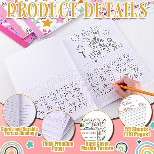 Gueevin 6 Pack Rainbow Primary Composition Notebook with Picture Space Bulk for Grades K-2 110 Page 8.5 X11'' Half Primary Journal K-2 Drawing Story for Back to School First Day of School thumbnail 5