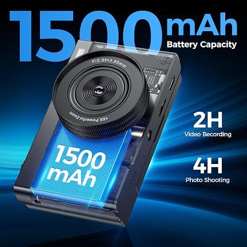 4K Digital Camera for Photography Vlogging: 64MP Cam for YouTube with 3" 180° Flip Screen - 16X Digital Zoom Point and Shoot Camara with 32GB Micro SD Card for Kids Teens Beginners thumbnail 5