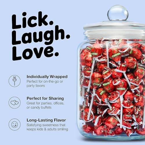 Strawberry Lollipops – 65 Count Bulk Candy Pack, Individually Wrapped Suckers – Sweet Strawberry Flavor – Party Candy, Parade Treats, Birthday Favors & Kids Events thumbnail 5