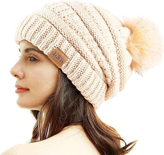 REDESS Women Winter Pom Pom Beanie Hat with Warm Fleece Lined - Image 1