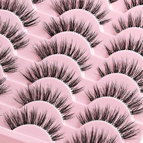QUNETY Lashes Wispy False Eyelashes Cat Eye Lash Strips Natural Fake Eyelash Mink Strip Lash Pack 14 Pairs Lightweight Fluffy Cateye Lashes Soft Cotton Band 7-14mm Wispies Easy Eyelashes Natural Look thumbnail 5