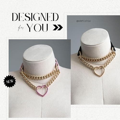 ADEMISHIA Black/Pink Leather Choker Necklace For Women, Handmade Adjustable Chain Collar with Metallic Heart Ring - Pink&Black thumbnail 7