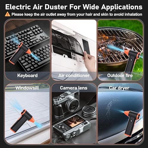 Larkeey Compressed Air Duster Rechargeable Electric Air Duster for PC Keyboard Mini Dust Blower 130000RPM Cordless Air Blower Jet Dryer Turbo Fan Handheld Blower for Car Home Office, Black-Orange thumbnail 3