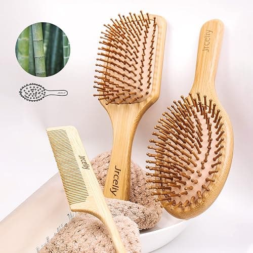 3PCS Bamboo Hair Brush Set,Natural Wooden Brush for Women, madam, Paddle Detangling Brush for Dry/Curly/Thick/Thin/Straight Hair thumbnail 3