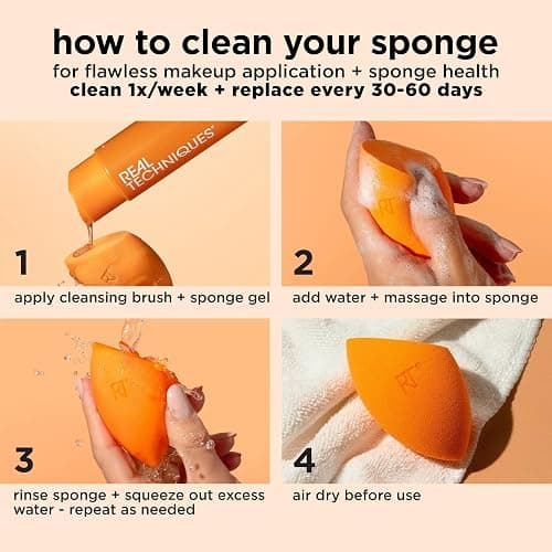 Real Techniques Miracle Complexion Sponge for Liquid & Cream Makeup, 3-Point Design for Seamless Application, Streak-Free Natural Dewy Finish, Latex-Free, Cruelty-Free, Vegan, Easy to Clean, Pack of 2 thumbnail 9