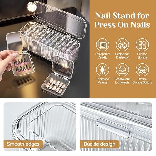 INMORVEN Nagel Aufbewahrungsbox Set – 14 Klare Press On Nail Boxen + 1 Große Box & 60 Klebepads – Ideal für Fake Nails, Gelnägel Zubehör & Nagellack Aufbewahrung (14 Stück Einzige Schicht) thumbnail 7