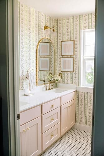 RollsRolla Green Stripe Peel and Stick Wallpaper Featuring Pink Floral, Vintage Farmhouse Inspired Renter Friendly Wallpaper, Cute and Whimsical Style for Girls Room, Bathroom, Laundry Room thumbnail 8