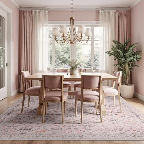 DCX Washable 5x7 Pink Floral Rug for Girls Bedroom, Soft Cottagecore Rug for Baby Girl Nursery, Non Slip Low Pile, Kid & Pet Friendly Vintage Botanical Carpet thumbnail 4